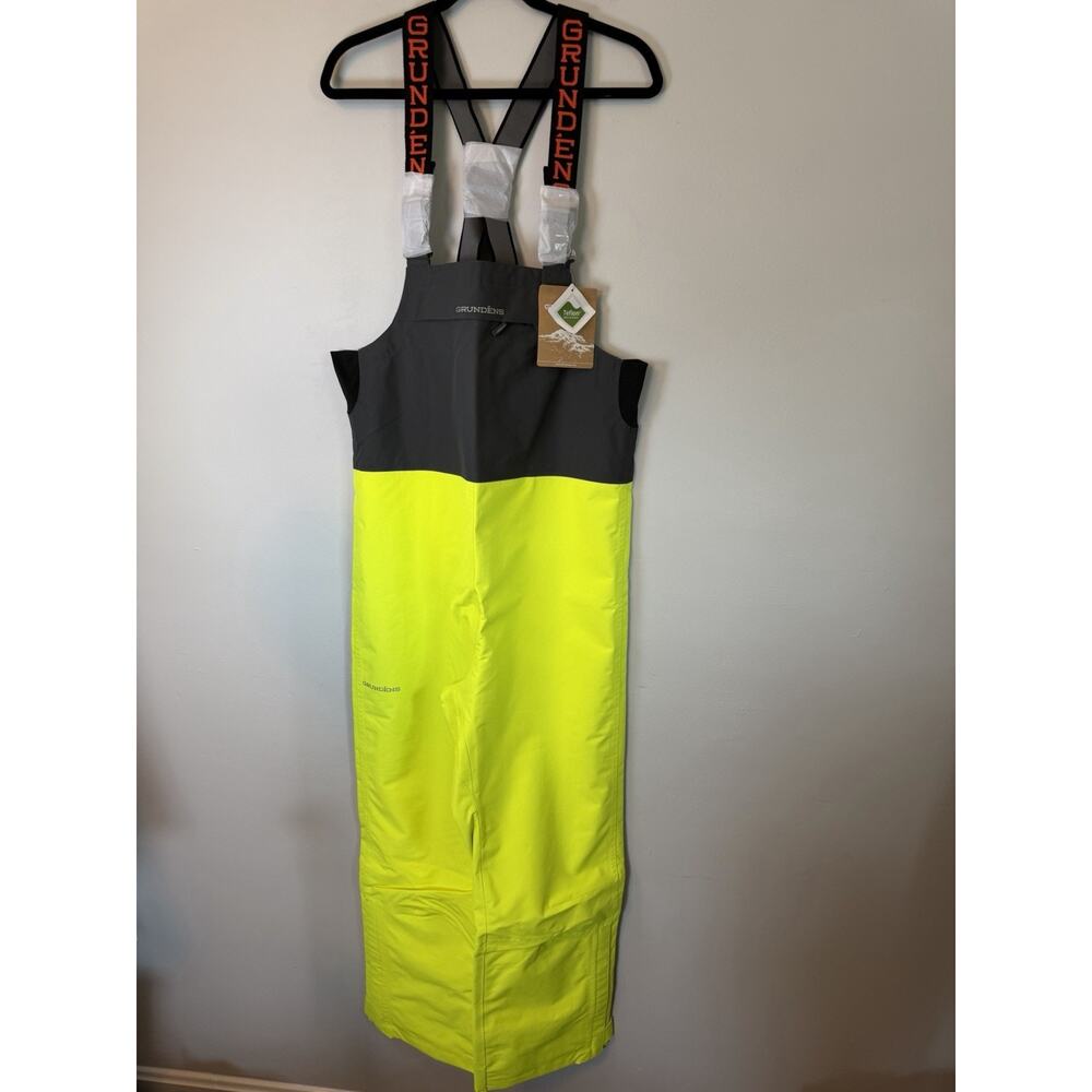 Grundens Full Share Fishing Bib Hi Visibility Yellow/gray Sz M NWT $170 - Picture 3 of 16